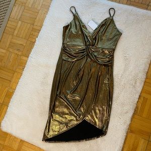 Gold Asymmetrical Wrap Dress